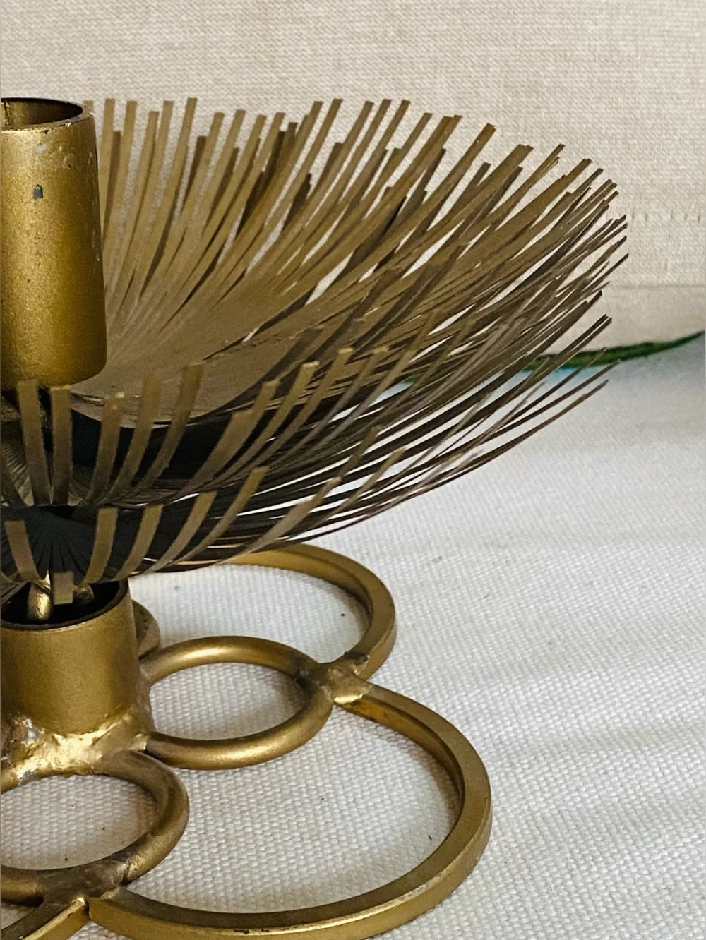 Large VTG Brass Starburst Fringe Candle Holder Mid Century Modern Clover Base
